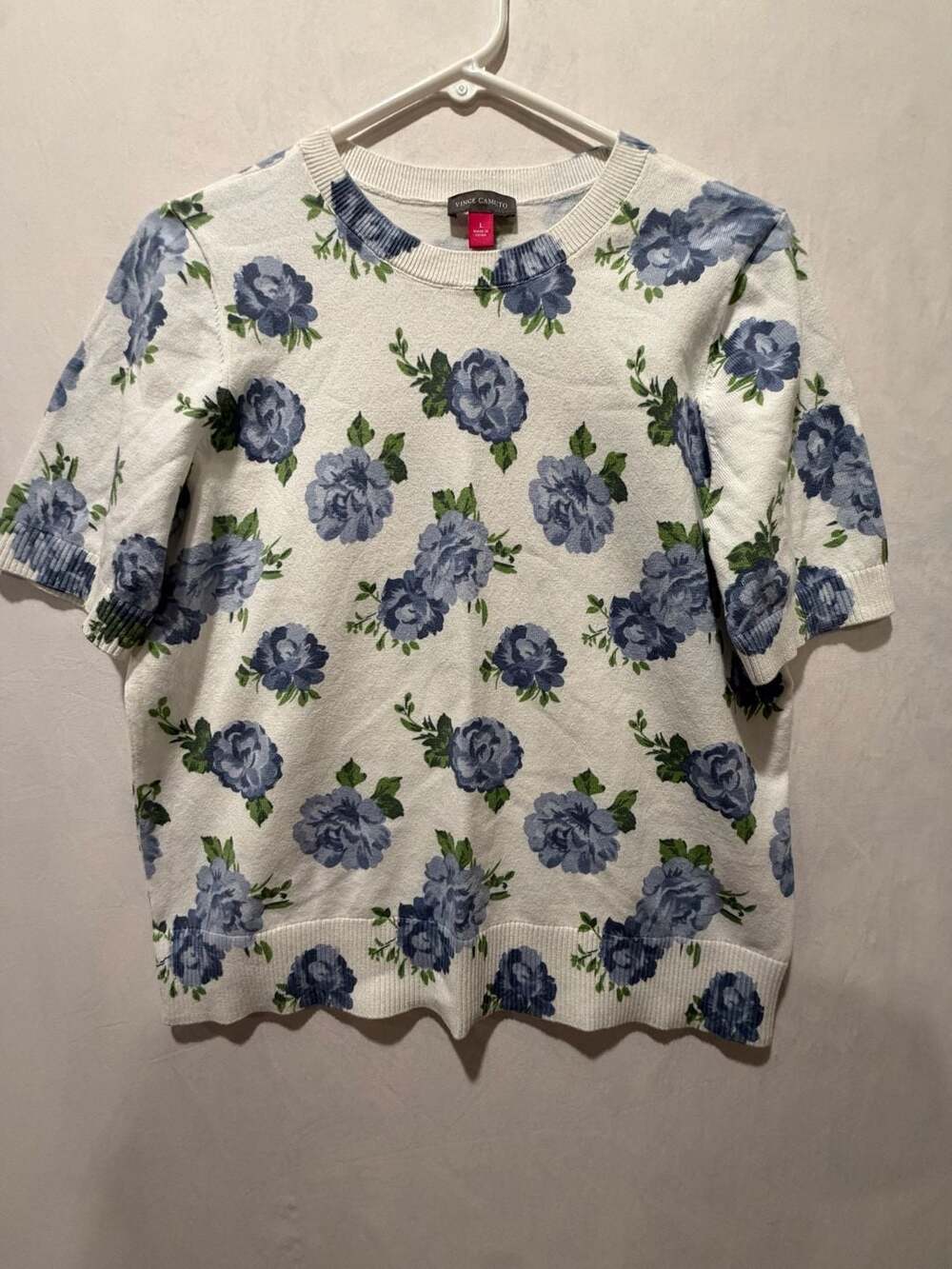 Vince Camuto Women's Floral Short Sleeve Sweater, Size L